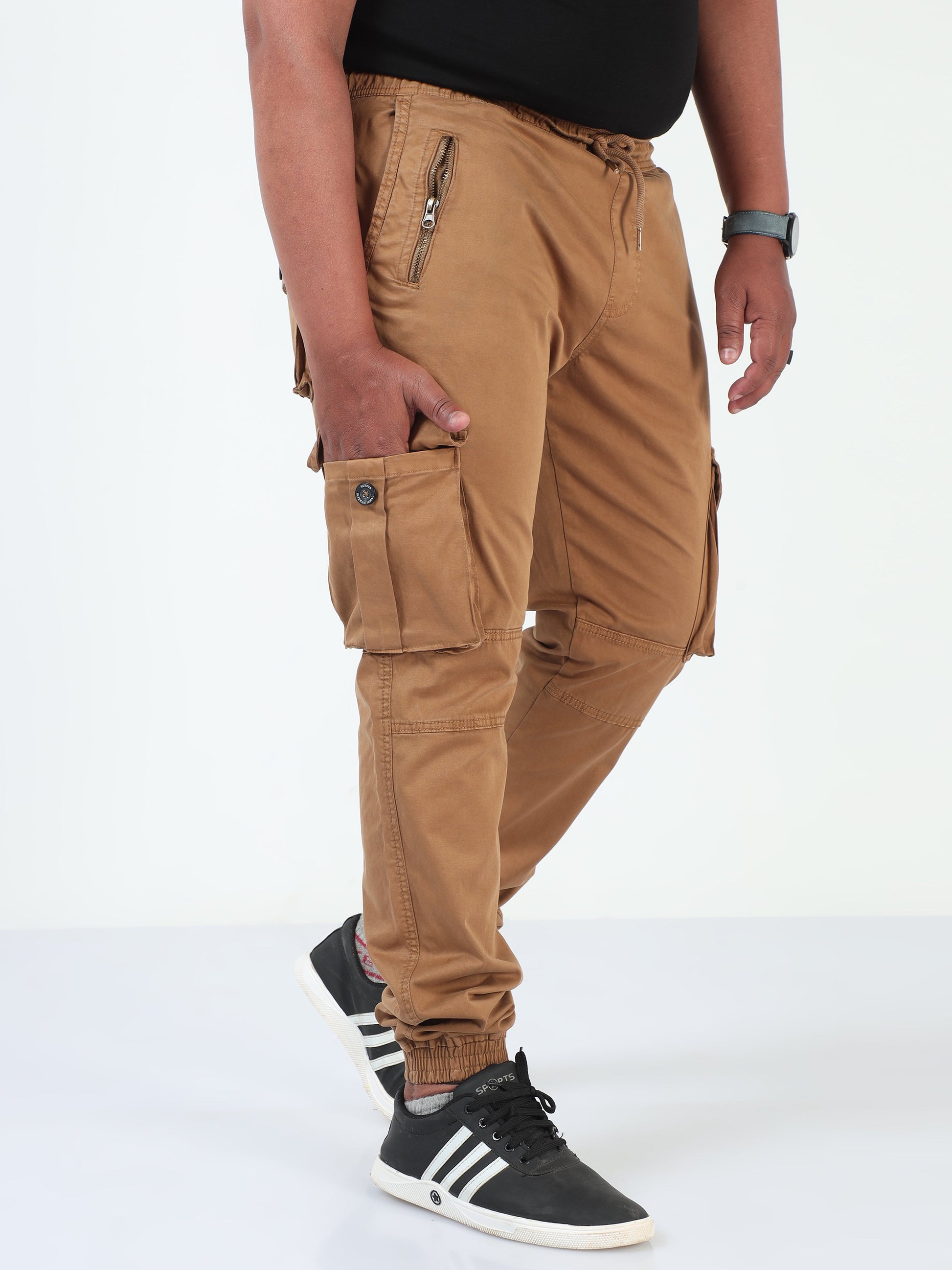 Brown Plus Size Men Cargo Joggers