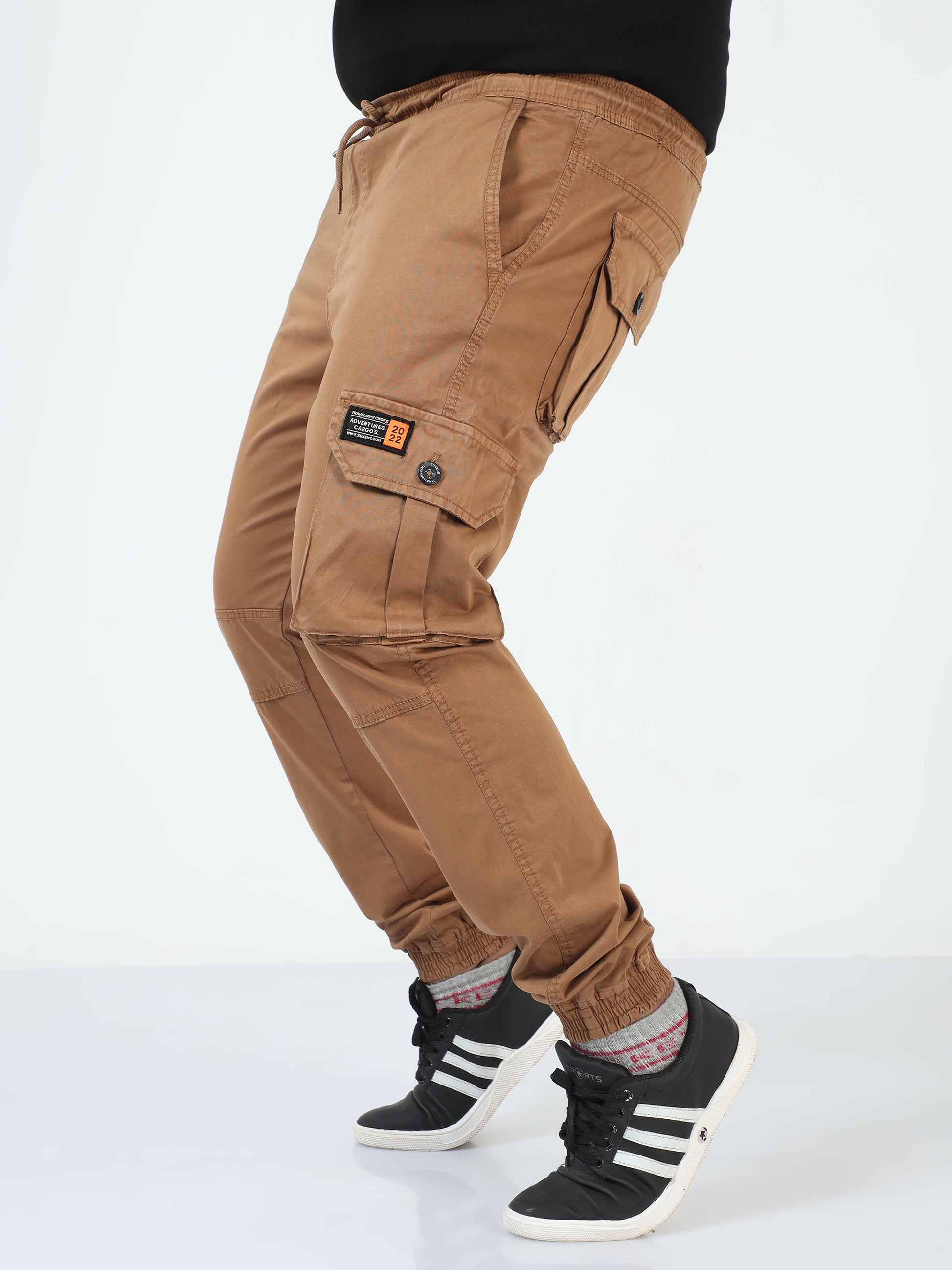 Brown Plus Size Men Cargo Joggers