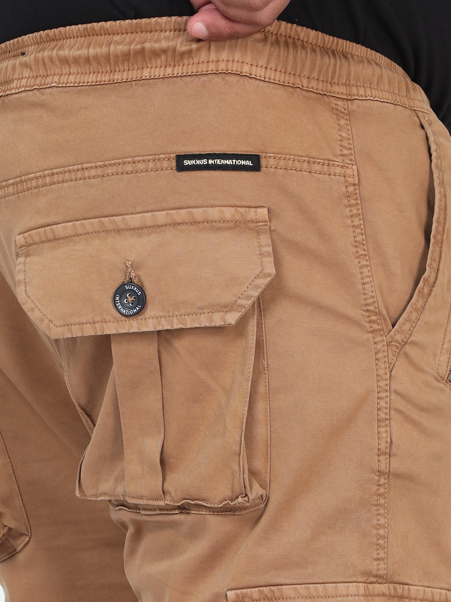 Brown Plus Size Men Cargo Joggers