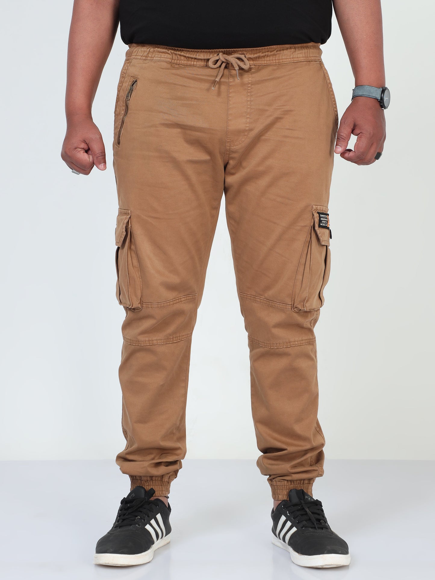 Brown Plus Size Men Cargo Joggers