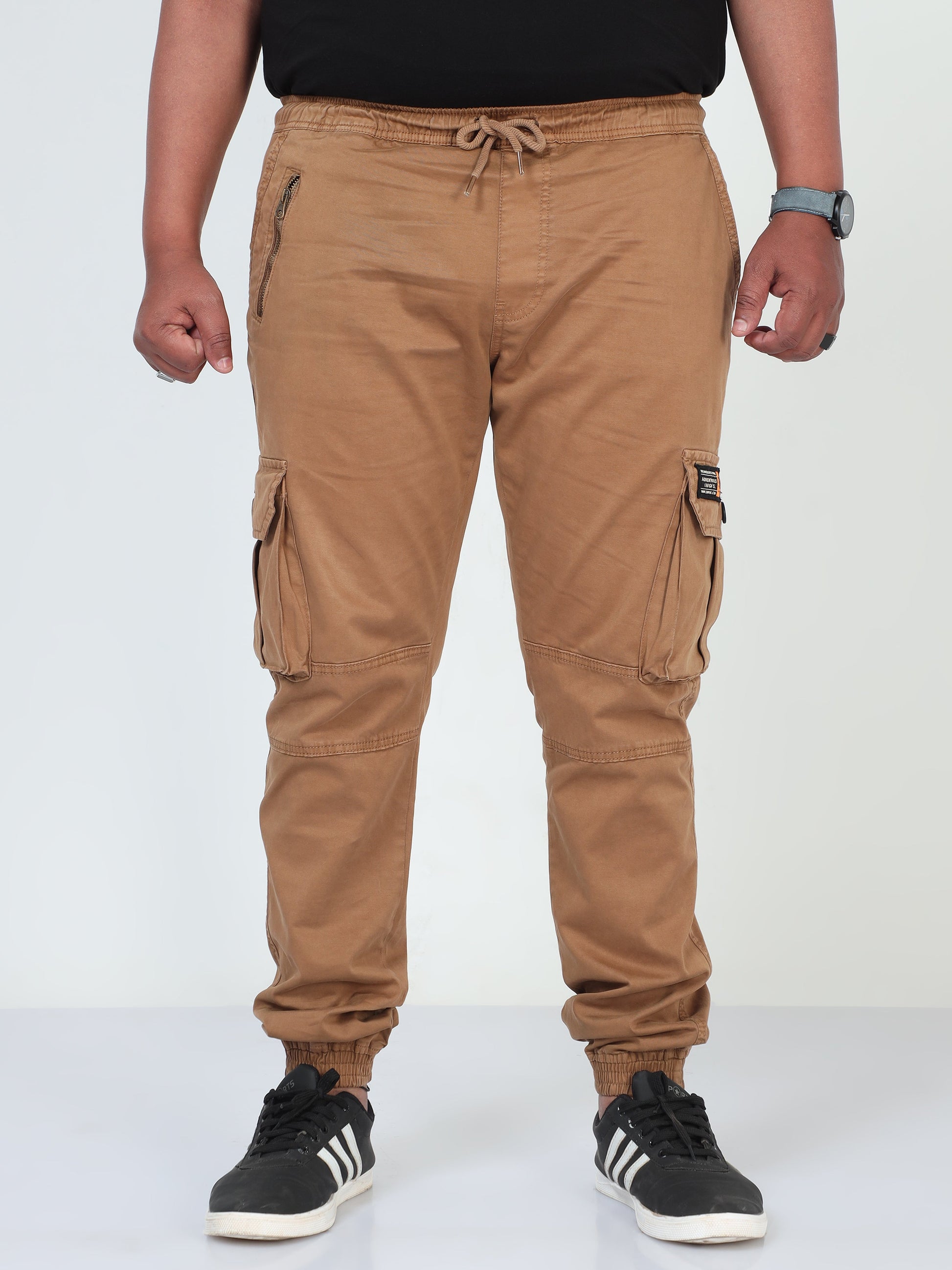 Brown Plus Size Men Cargo Joggers