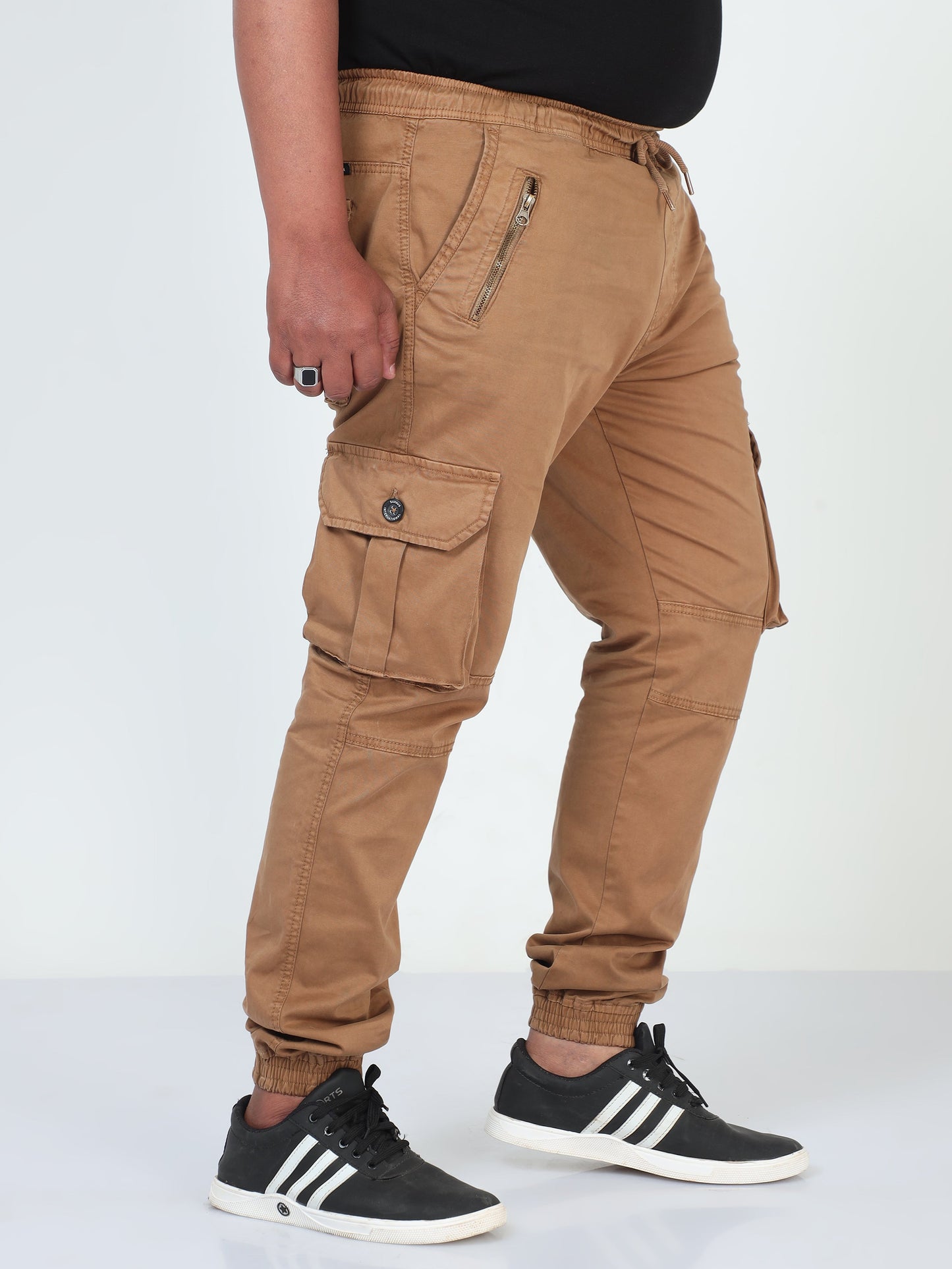 Brown Plus Size Men Cargo Joggers