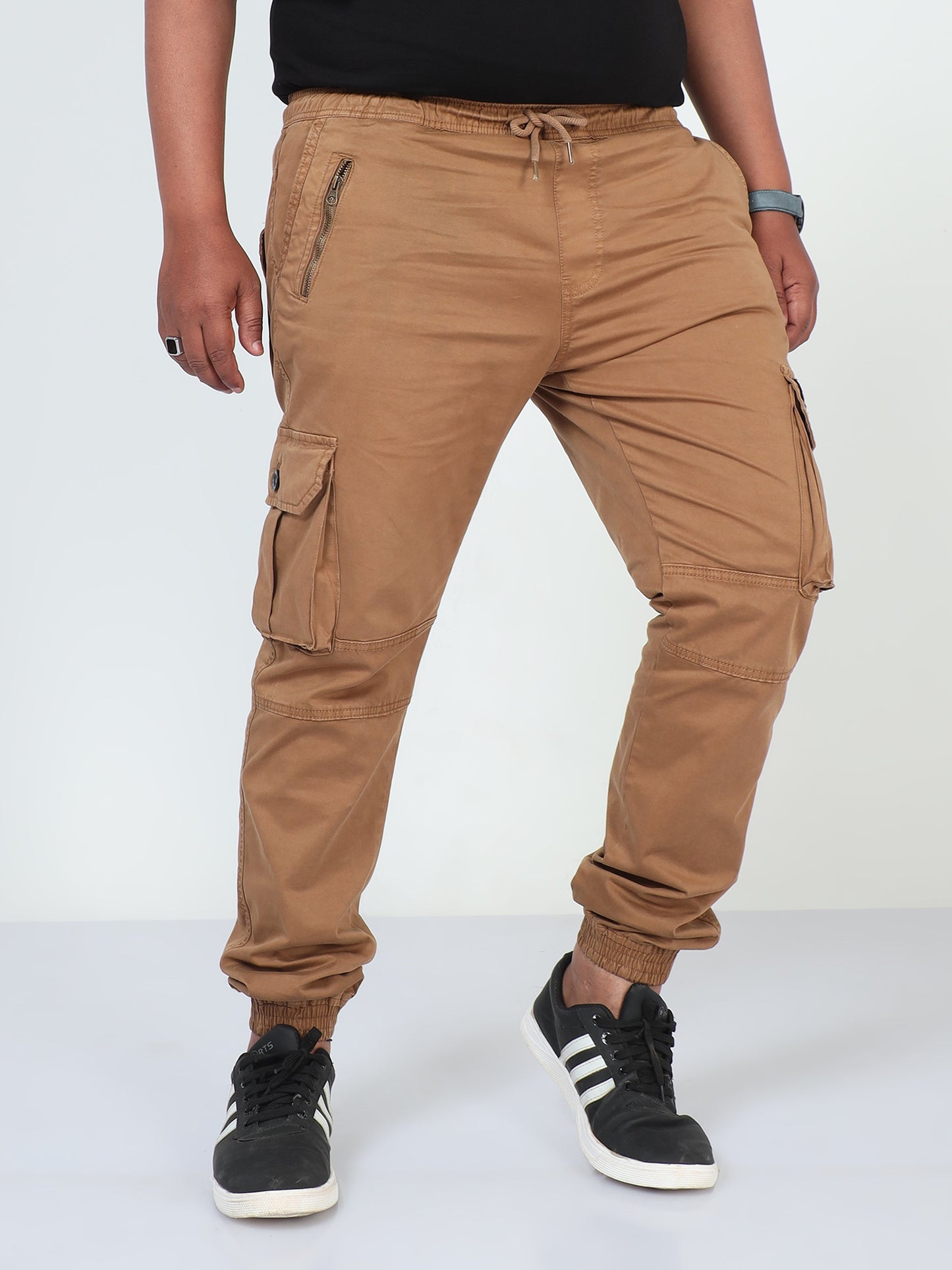 Brown Plus Size Men Cargo Joggers