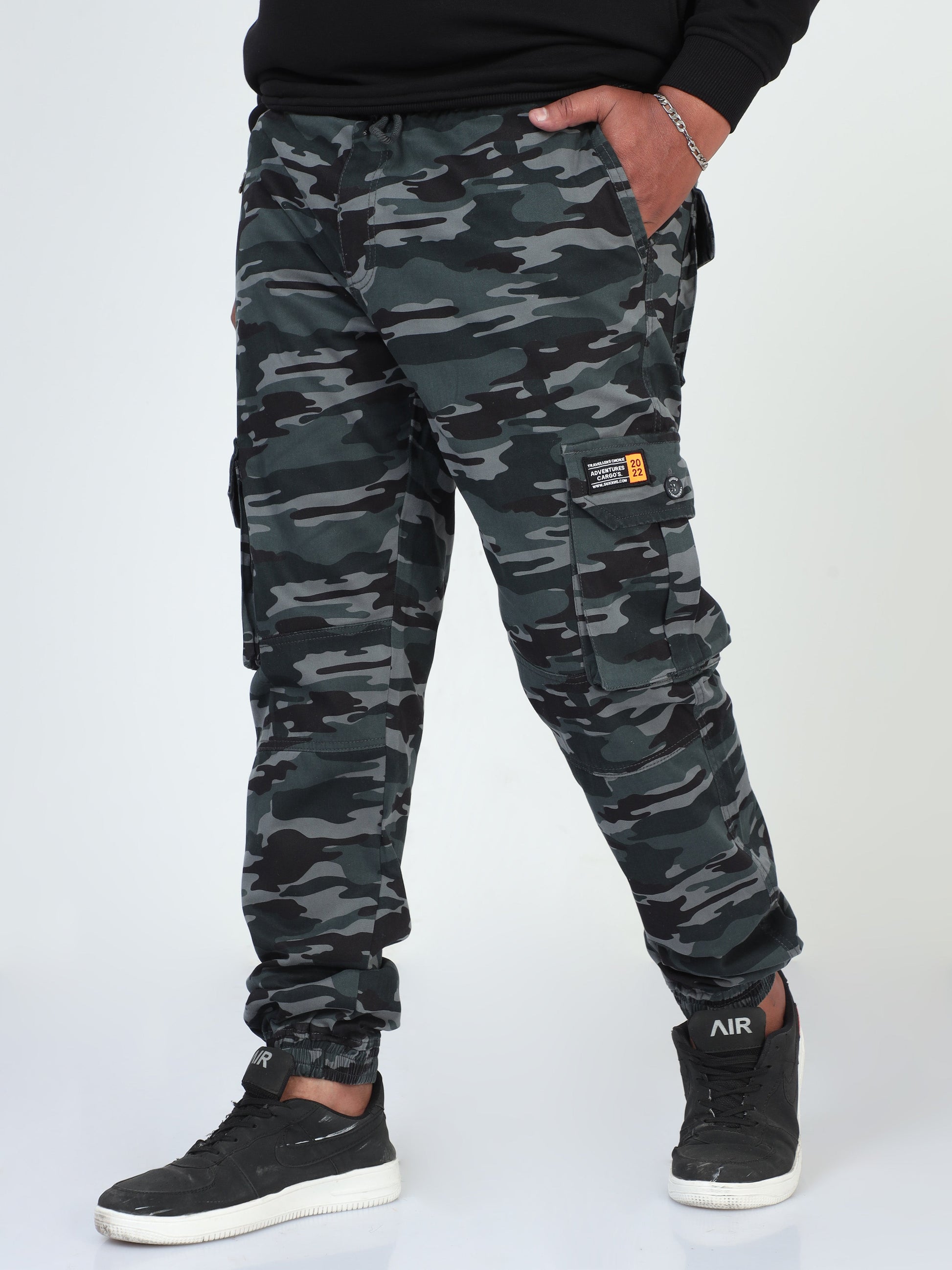 Earth Tones Plus Size Men Cargo Joggers