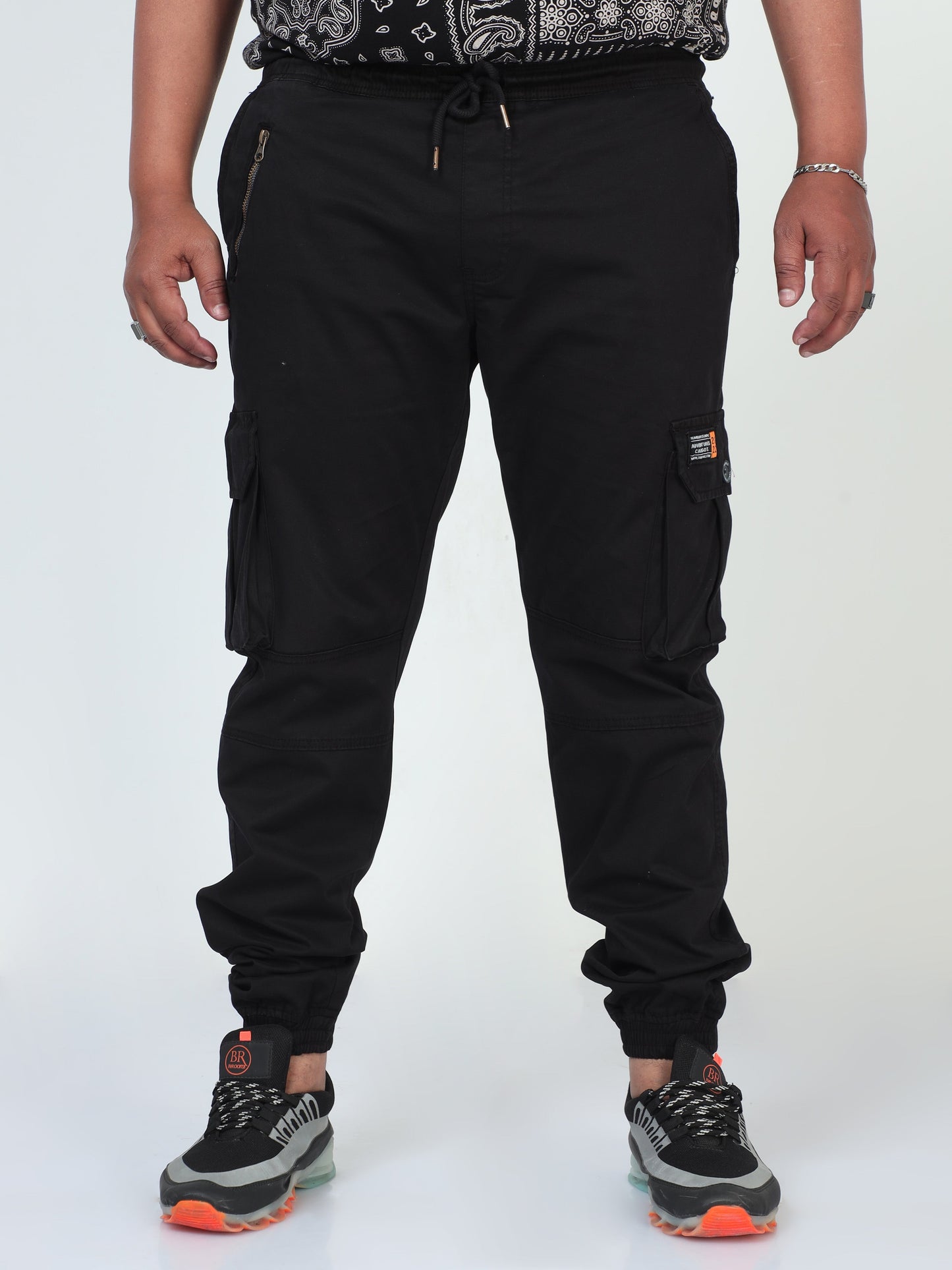 Woodsmoke Black Plus Size Men Cargo Joggers