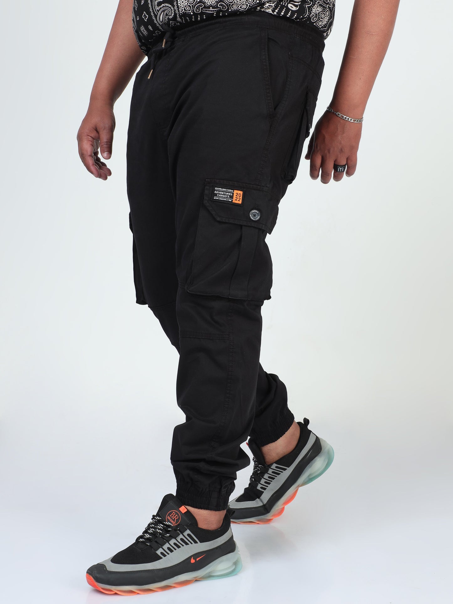 Woodsmoke Black Plus Size Men Cargo Joggers