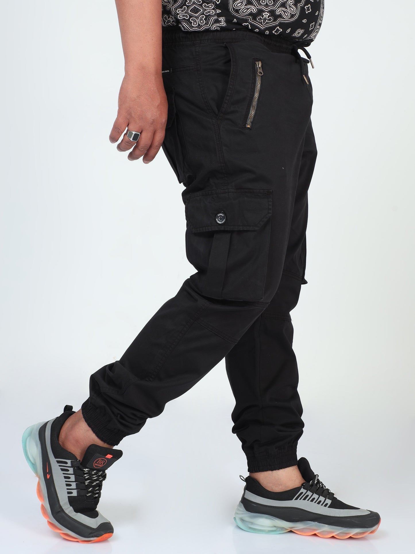 Woodsmoke Black Plus Size Men Cargo Joggers